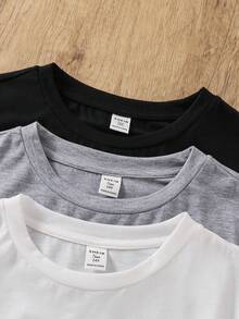 SHEIN 青少年男孩 3件組 T恤多件裝，百搭長袖上衣，開學季秋冬款 - 彩色 - 查看 5