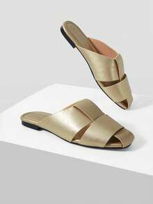 MOTF PREMIUM Zapatos planos de mujer de cuero dorado con punta redonda, estilo casual y sencillo para ir al trabajo - Oro 1 - Ver 4