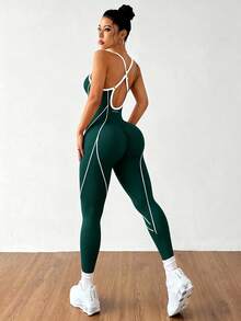 SHEIN Dewbera H1086 黑白無縫運動連身衣 - 綠色 - 查看 5