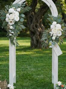 Cirelle 2pcs Artificial White Rose Wedding Arch Flowers Swag, Faux Silk Floral Swag Kit With Eucalyptus Leaves & Berries For Ceremony Arch, Reception, Door & Backdrop Decor - Multicolor - View 7