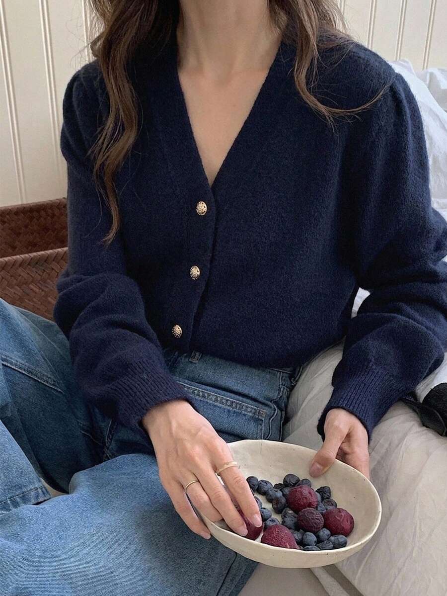 Dazy-Less Women's Business Casual Knit Cardigan - Navy Blue - View 1