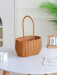 1PC Wicker Bamboo Handled Basket Durable Breathable EasyCarry For Outdoor Picnic Beach Market Shopping Garden Party Essential MustHave - Brown - View 8
