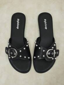 Styleloop Señoras, Uñas de Sauce, Hebillas, Zapatos Planos. - Negro - Ver 2