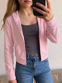 Tween Girl 秋季/冬季新款淺灰色拉鍊針織運動衫 - 粉色 - 查看 8