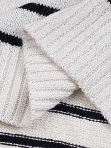 Elenzga Plus Size Casual Striped Versatile Slimming Long Sleeve Crew Neck Knit Sweater Winter - Black and White - View 5