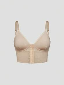 SHAPORA 1pc Plus Size Minimalist Mesh Wide-Fit Shaping Top - Apricot - View 8