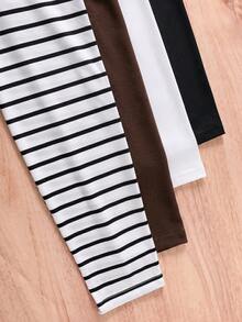 4 pièces/paquet T-shirts à manches longues col ras-du-cou rayés multicolores basiques minimalistes décontractés pour garçons adolescents, convient pour le port seul en automne et la superposition en hiver sous des vêtements d'extérieur ou des gilets - Multicolore - Voir 3