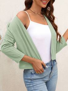 SHEIN LUNE Jaket Kerja Pendek Hitam Wanita, Pakaian Musim Semi, Gugur, dan Musim Dingin untuk Wanita - Mint Green - View 5