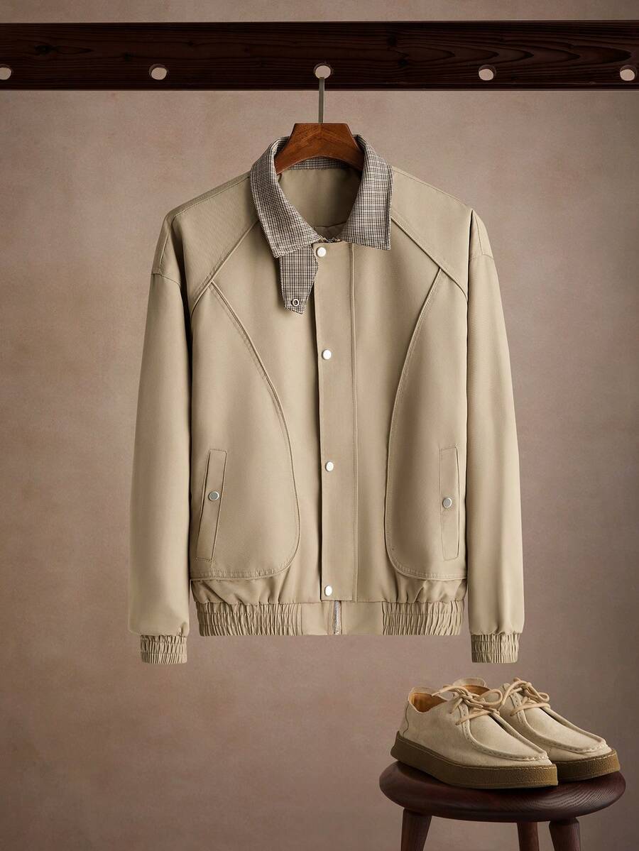 Core Aspect 1pc Men's Light Business Style Jacket, Versatile Commuter Fashion Comfortable, Boyfriend Gift Husband Gift, Anniversary Gift - Khaki - View 1