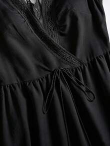 GlowEve A-Line Elegant Sexy Vacation Holiday Outing Outfit Summer French Minimalist Sexy Style Sleeveless V-Neck Hollow Lace Waist-Cinching Long Dress White Design - Black - View 4