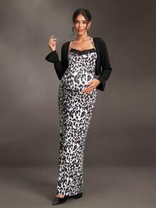 Cheriluna Maternity Maternity Black White Lace Trim Halter Dress Long Sleeve Top 2pcs Set Autumn Photoshoot Sexy Elegant - Black and White - View 1