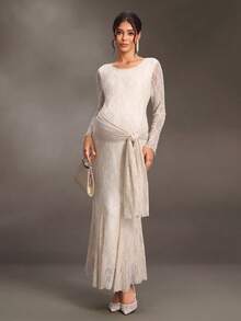 Cheriluna Maternity Maternity Lace Maxi Dress, Apricot Elegant, Multi-Wear Design, Can Be Tied Short Or Worn As A Shawl, Slimming And Flattering, Suitable For Pregnancy Weddings, Evening Parties And Other Formal Occasions - Apricot - View 3