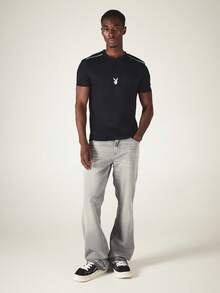 PLAYBOY X SUMWON Bunny Logo Crew Neck Short Sleeve Slim Fit T-Shirt With Contrast Shoulder Piping Detail Summer Essential - Black - View 3