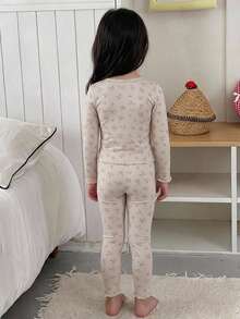 DAZY Ditsy Floral Fitted Long Sleeve Top And Long Pants 2 Pieces Set, Young Girls Ditsy Floral Round Neck Loungewear Fall - Beige - View 8