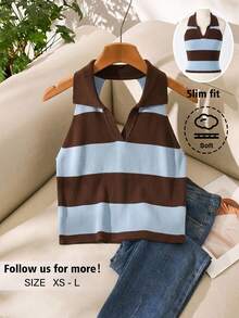 Story & Sage Women's Collared Sleeveless Striped Knit Top - Multicolor - View 10