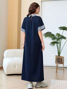 Yasmyna Summer Minimalist Casual Letter Print Striped Patchwork 2 In 1 Short Sleeve Loose Slimming Youthful Women's Long Dress - Multicolor - View 5