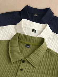 Manfinity Homme 男士梭織素色短袖休閒 Polo 領襯衫 3 件組 - 彩色 - 查看 3