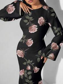 Veilorie Plus Size Women's Elegant Long Sleeve Back Tie Waist Mermaid Hem Dress - White - View 6