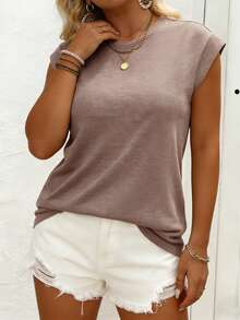 EMERY ROSE Plus Size Women Casual Minimalist Batwing Sleeve Round Neck T-Shirt, Suitable For Spring/Summer - Dusty Pink - View 6