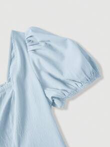 SHEIN MOD 大尺碼夏季黃色方領洋裝，休閒度假、優雅日常、旅行穿搭，亮眼氛圍，解構設計 - 淺藍色 - 查看 7