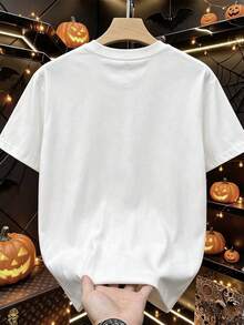 Manfinity Dauomo Loser Halloween Town Vintage T-Shirt, Skeleton Taxi Pumpkin Castle Graphic Crew Neck T-Shirt, Casual Loose Short Sleeve Top, Vintage Halloween Town Pumpkin Bat Print Men's T-Shirt - White - View 2