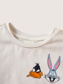 LOONEY TUNES X SHEIN 男婴卡通印花短袖上衣和短裤睡衣套装 - 杏色 - 查看 4