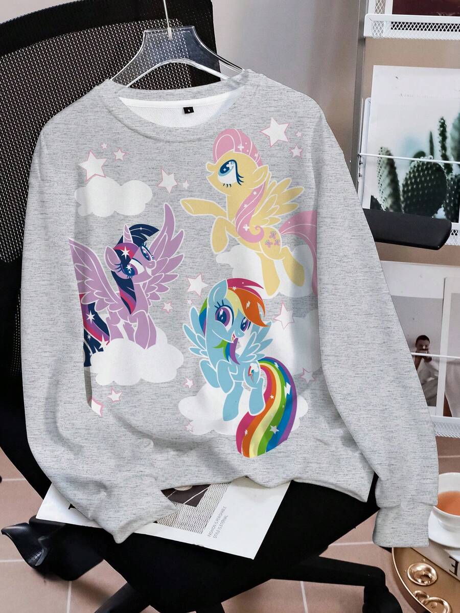 My Little Pony X SHEIN 女款圓領長袖休閒全印花運動衫 - 白色 - 查看 1