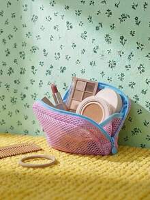 Joivida A Mini Macaron-Colored Mesh Bag With Wallet Design, For Makeup, Tissues, Or Tampons, Perfect For Girls At Home, Travel, Or School. - Multicolor - View 4