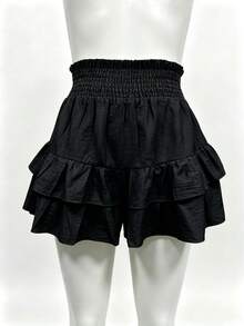 Breezaya Paperbag Waist Ruffle Hem Skort - Black - View 8