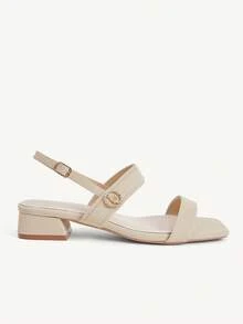 CUCCOO CHICEST Square Toe Sandals Soft Leather Soft Surface Strap Comfortable Fashion Wear Versatile Elegant Fairy Elegant Apricot Sandals - Apricot - View 3