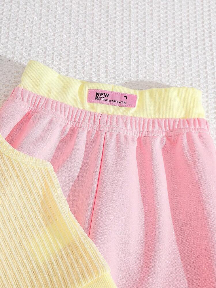 Genkimix Kids 2pcs/Set Young Girl Contrast Color Sleeveless Top & Pants Set - Pink - View 5
