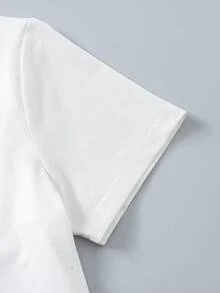 SHEIN Tween女孩 2件組 Y2K甜酷風黑色圓領短袖T恤（3D淺藍色亮片、秋冬穿搭、返校季、拼色設計） - 彩色 - 查看 4