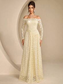 Coutiva High-End Evening Gown With Beaded Sequins, Elegant Elegant Luxury Evening Dress For Women - Apricot - View 6