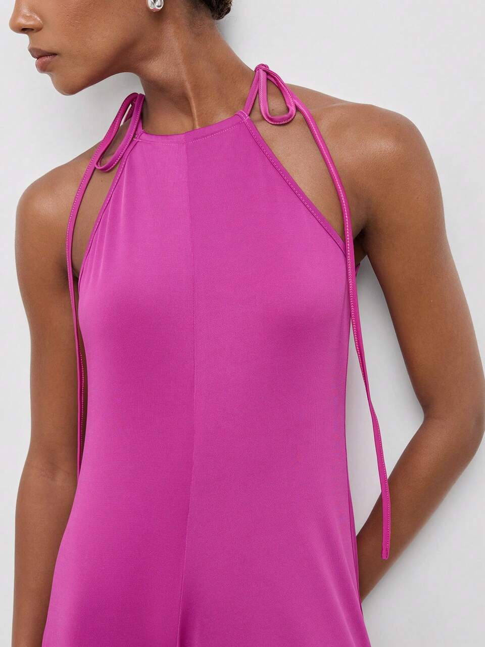 SHEIN Maija Women's Purple Halter Tie Asymmetrical Hem Satin Long Dress, Vintage Old Money Teacher Style, Romantic Fashion Fall/Winter Ceremony Modern Wedding