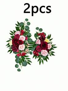 2Pcs Artificial Burgundy Wedding Flowers Bouquet, Silk Arch Decoration For Welcome Board, Versatile Party Birthday Opening Ceremony Decor - Multicolor - View 7