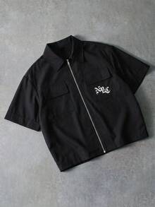Manfinity Hypemode Men's Summer Casual Street Techwear Letter Print Shirt Beach Vacation Black - Black - View 5