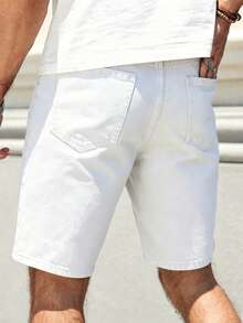 Manfinity Homme Men's Spring Summer Street Style Casual Distressed Ripped Straight Leg White Denim Shorts - White - View 2