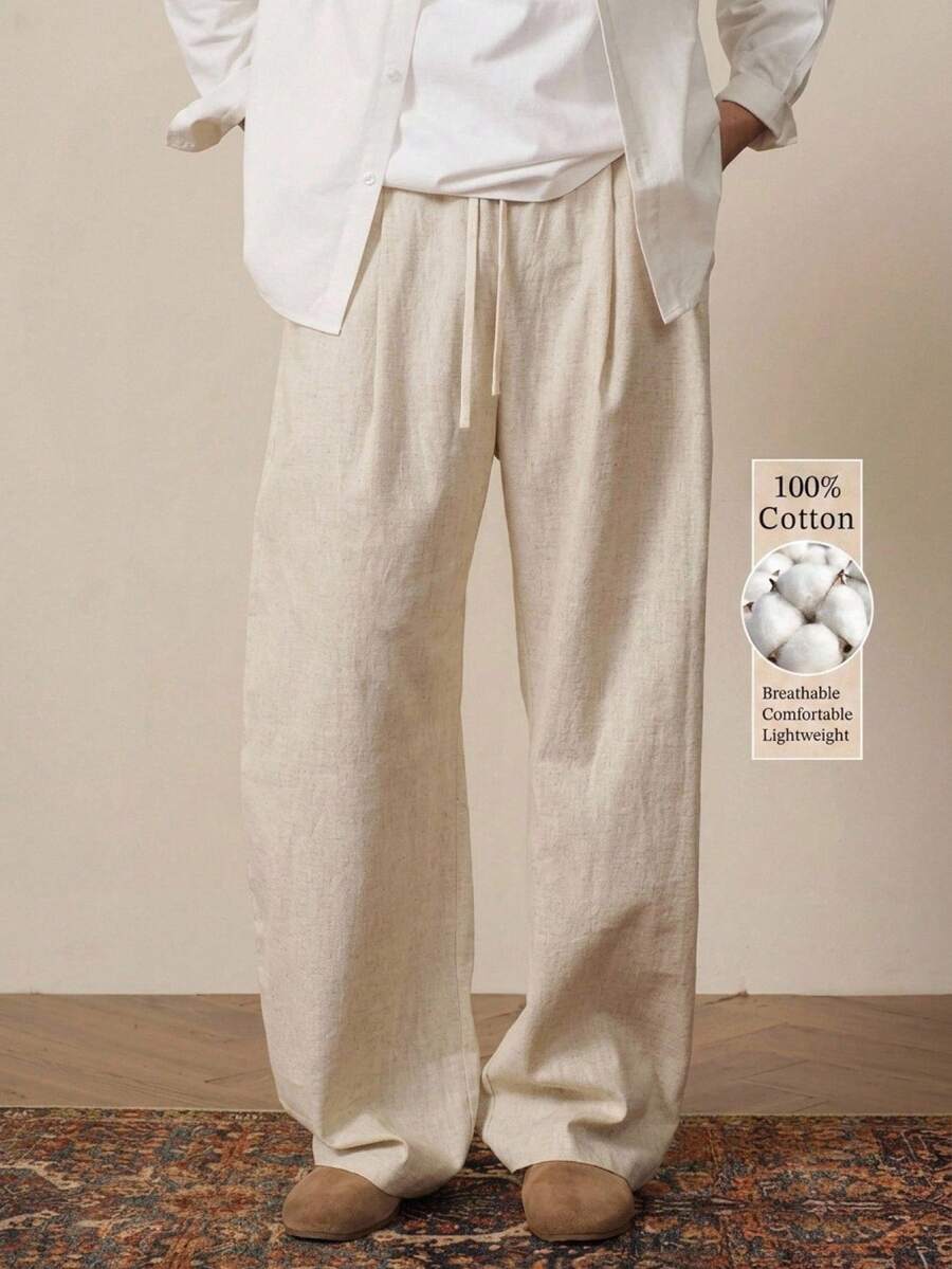 HIMLAND Men's Solid Color Drawstring Waist Pocket Casual Daily Travel Long Pants - Multicolor - View 1
