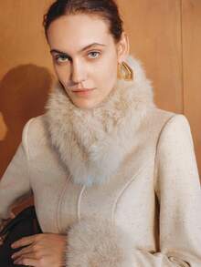 MOTF PREMIUM DETACHABLE FURRY COLLAR & CUFFS CINCHED WAIST 3D CUT WOOL OVERCOAT - Apricot - View 6
