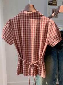 Comfortcana Kemeja Kotak-kotak Lengan Pendek Berkerut Gaya Vintage Kasual Wanita, Pakaian untuk Perjalanan Sehari-hari, Pakaian untuk Jalan-jalan, Streetwear, Cocok untuk Perjalanan Harian, Kencan, Berkumpul, Musim Gugur/Dingin, Musim Panas, Pesta, Pernikahan, Pantai, Upacara Wisuda, Elegan, Kasual, Jalan-jalan, Y2K, Pakaian Festival Musik, Pakaian Liburan, Pakaian Kembali ke Sekolah - MultiWarna - View 2