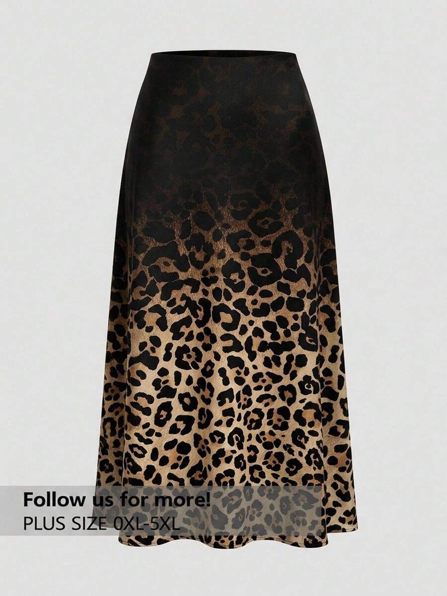 Firerie Plus Size Gradient Leopard Print Skirt - Multicolor - View 1