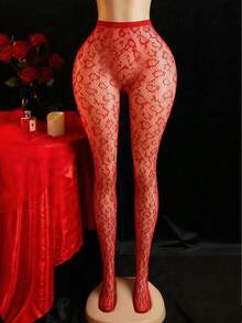 ChaseTheNight 1pc Women's Fashion Sexy Leopard Print Fishnet Stockings - Red - View 4