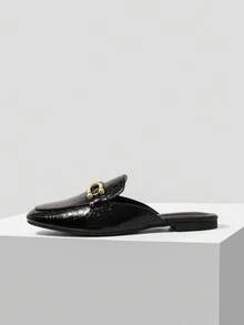 MOTF PREMIUM CASUAL COMFORTABLE METALLIC DETAIL FLATS, FOR NEW YEAR HOLIDAY, SPRING SHOES SPRING BREAK EASTER - Graphite Black - View 2