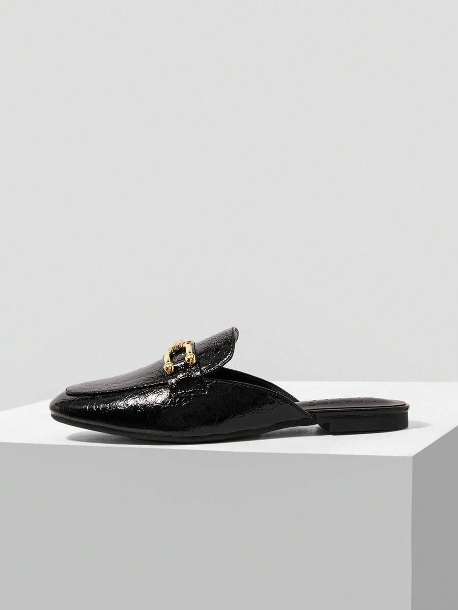 MOTF PREMIUM CASUAL COMFORTABLE METALLIC DETAIL FLATS, FOR NEW YEAR HOLIDAY, SPRING SHOES SPRING BREAK EASTER - Graphite Black - View 2