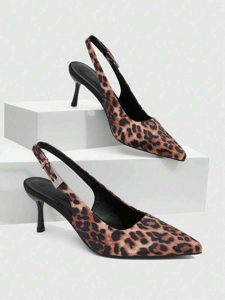 CUCCOO SZL New Fashion Pointed Thin High Heel Brown Leopard Print Back Lift With Rhinestone Buckle Women's High Heel Shoes Simple Commute Sexy Banquet Par - leopard print - View 1