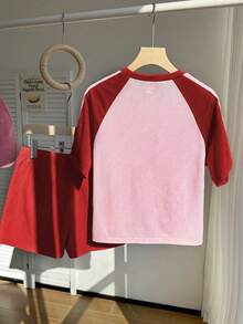 Elladie kids 少女櫻桃印花插肩袖短袖T恤與短褲休閒套裝 - 紅色 - 查看 3