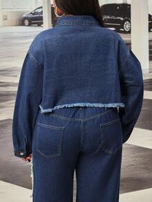 Slaydiva Cowgirl Outfit Plus Size Women's Blue Non-Stretch Rhinestone Embellished Long Sleeve Jacket - Dark Wash - View 3