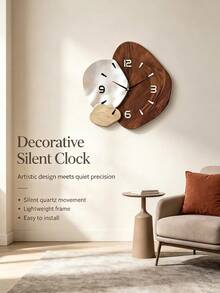 Mid-Century Modern Asymmetric Art Wall Clock, Non-Ticking Silent Clock With Lightweight Structure, Easy-Install Irregular Shape Wall Decoration, Home Decor - multicolor - View 2