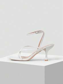Mnmlis Women's New White Square Toe Strap High Heel Sandals, Fashionable For Commuting And Dating - White - View 2