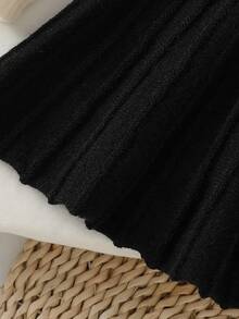 SHEIN Girls Khaki Striped Bow Knit Cardigan & Black Skirt Two Piece Set, Long Sleeve Fall Outfit, Sweet Academy Style, Back To School, Christmas Halloween - Khaki - View 6
